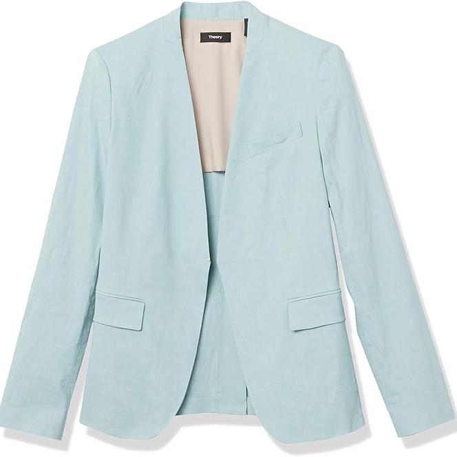 Nwt Theory Collarless Linen Staple Jacket In Sky 00